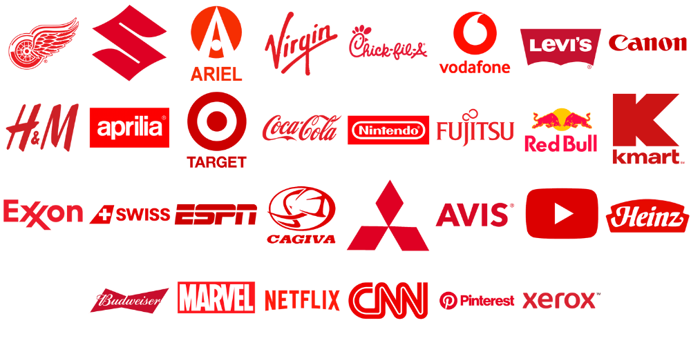 Nhãn hàng như Coca- Cola, McDonald’s, KFC,.. sử dụng màu đỏ trong logo