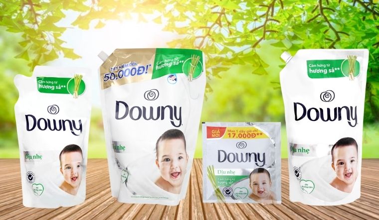 Downy sử dụng màu trắng bao bì sản phẩm dành cho trẻ em