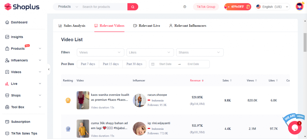 Công cụ phân tích Tiktok - Shoplus
