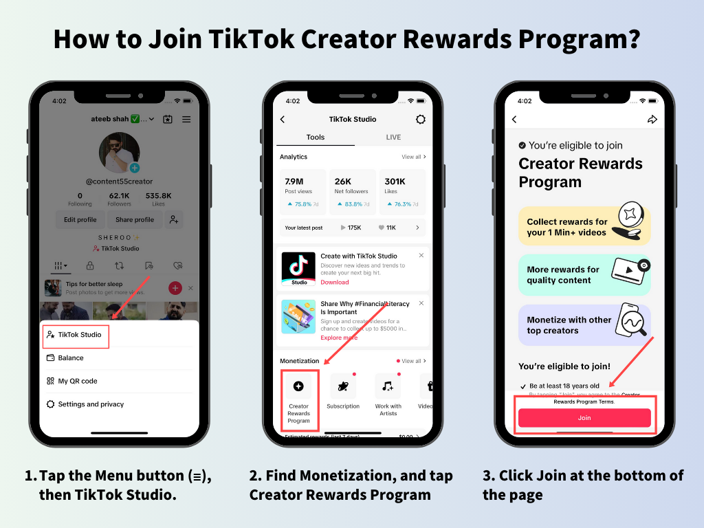 Truy cập Creator Rewards để bắt đầu cách bật kiếm tiền trên TikTok
